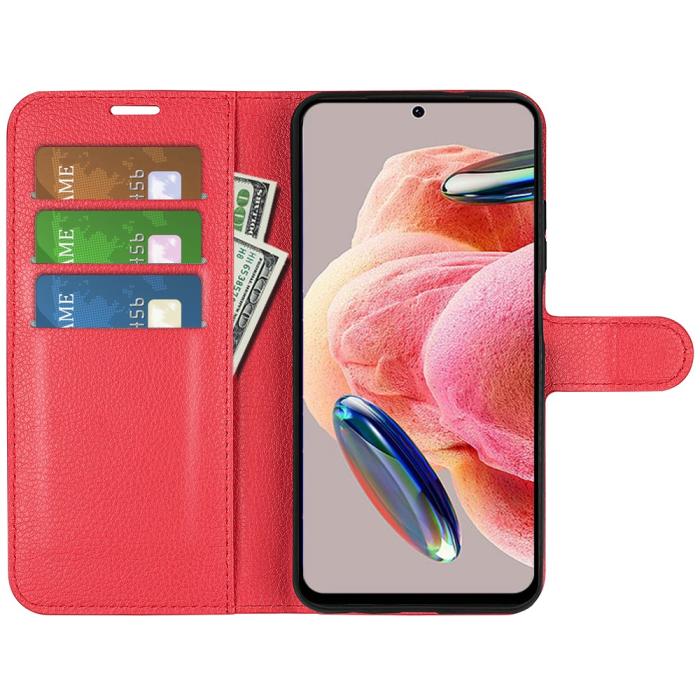 Bild 2,  Xiaomi Redmi Note 12 4G Fodral Litchi Läder Röd