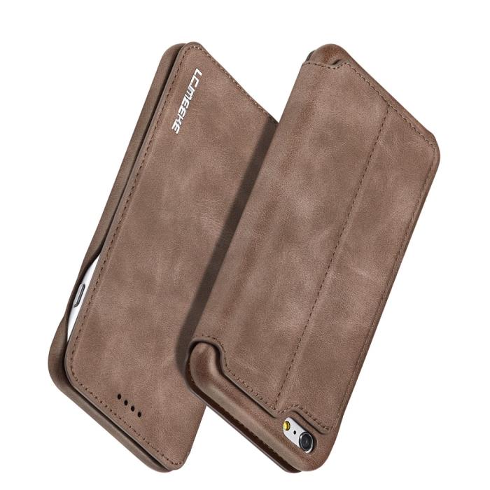 Bild 2, LC.IMEEKE iPhone 6/6S - LC.IMEEKE Retro Läder Fodral - Brun