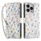  iPhone 16 Pro Fodral Rhombus Läder Blommor Vit