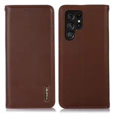 KHAZNEH KHAZNEH Galaxy S24 Ultra Fodral Flip RFID &Auml;kta L&auml;der Brun
