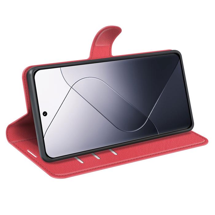 Bild 3,  Xiaomi 14 Fodral Litchi Läder Röd