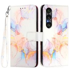  Sony Xperia 1 VII Fodral L&auml;der Marmor Vit