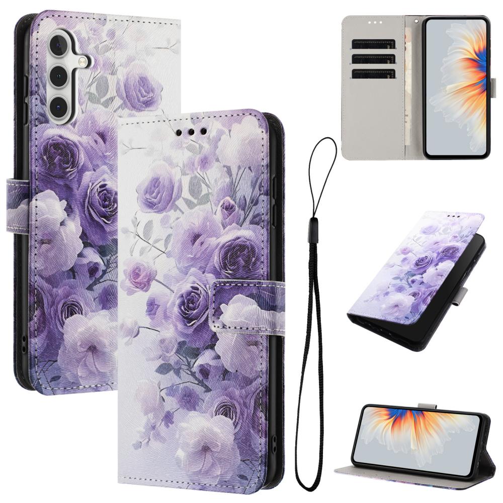  Samsung Galaxy A57 5G Fodral Med Tryck Lila Rosor