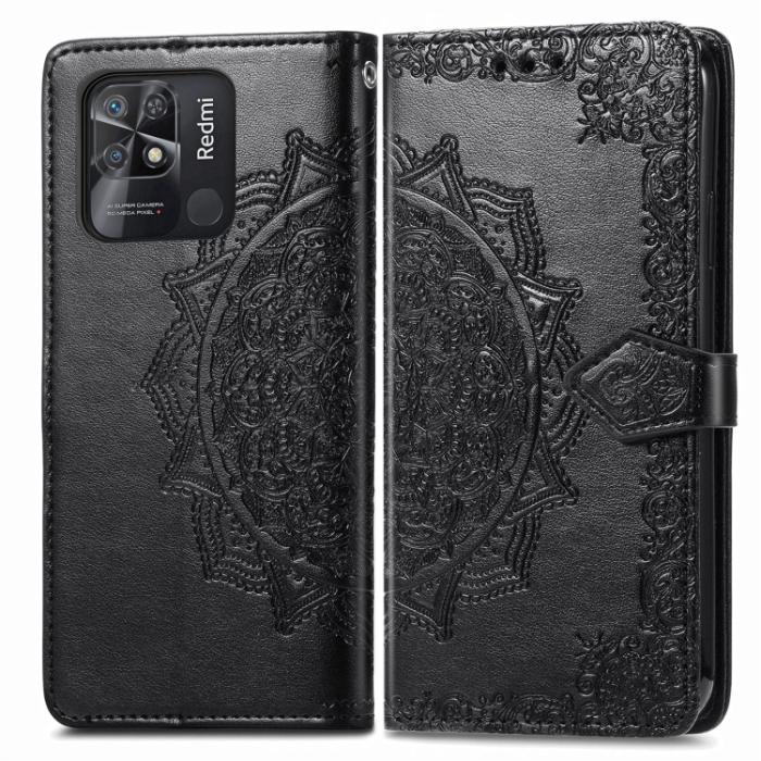 Bild 2,  Xiaomi Redmi 10C Fodral Mandala Läder Svart