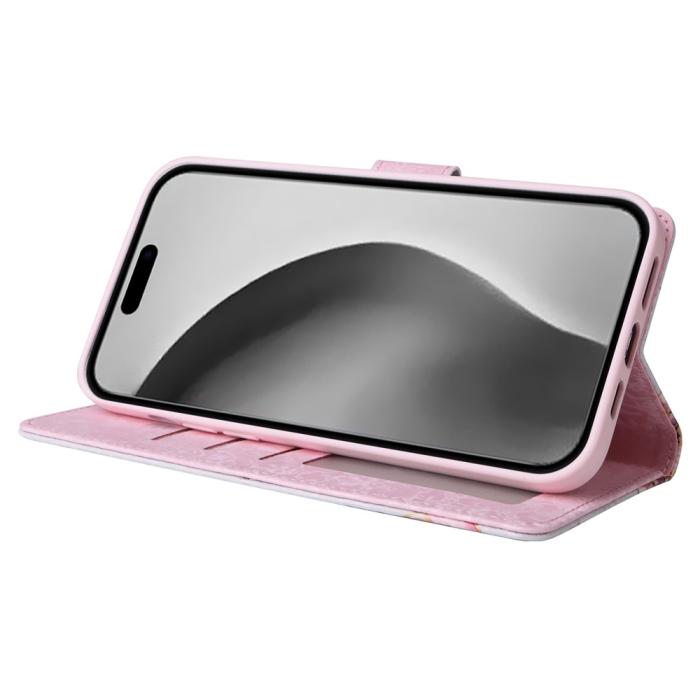 Bild 3,  iPhone 16 Pro Max Fodral RFID Läder Rosa Blommor