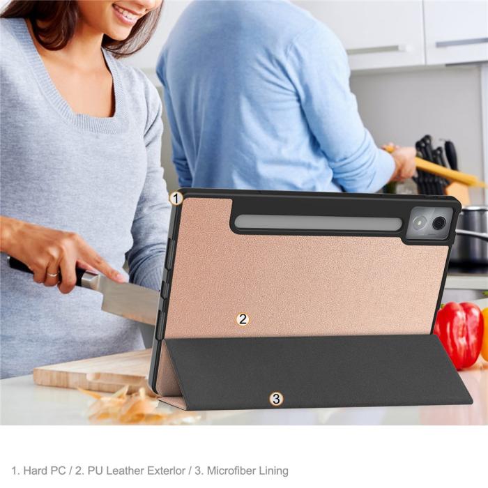 Bild 6,  Lenovo Idea Tab Pro Fodral Tri-Fold Läder Roséguld