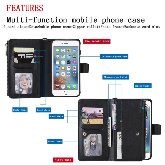 Bild 5,  iPhone 6/6S/7/8 Plus - 2in1 Magnet Skal / Plånboksfodral - Svart