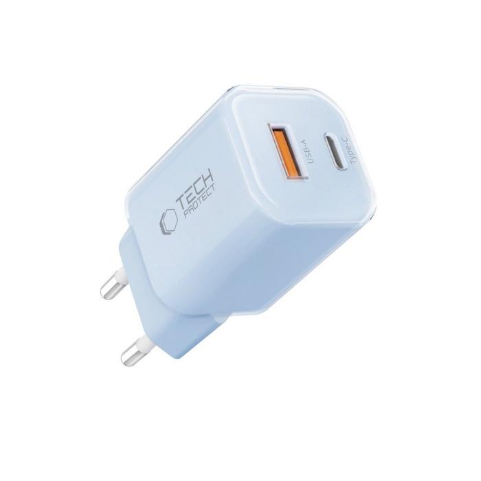 Bild 2, Tech-Protect Tech-Protect 33W Väggladdare PD QC USB-C / USB-A Baby Blue