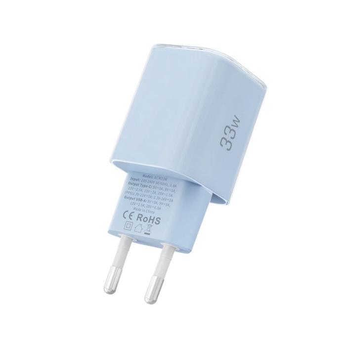Bild 4, Tech-Protect Tech-Protect 33W Väggladdare PD QC USB-C / USB-A Baby Blue