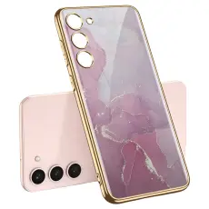 GKK GKK Galaxy S24 Plus Skal H&auml;rdat Glas Electroplate Marmor Lila