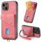  iPhone 15 Plus Skal Retro Läder Med Kortfack Rosa
