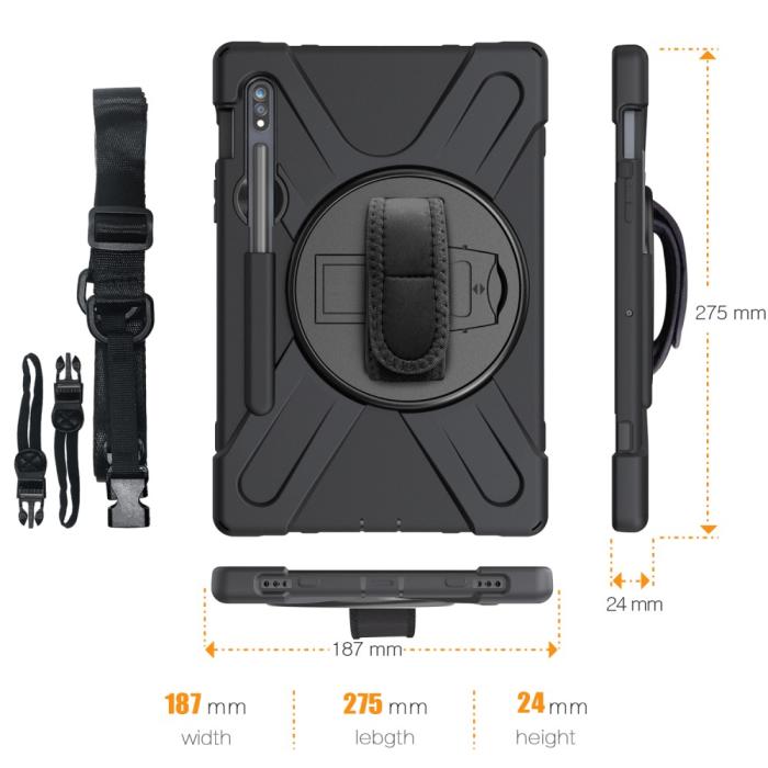 Bild 5,  Galaxy Tab S8 / Tab S7 Skal 360° Hybrid Kickstand Med Strap