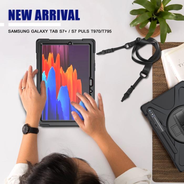 Bild 6,  Galaxy Tab S8 / Tab S7 Skal 360° Hybrid Kickstand Med Strap