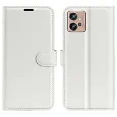 Motorola Moto G32 Fodral Litchi L&auml;der Vit