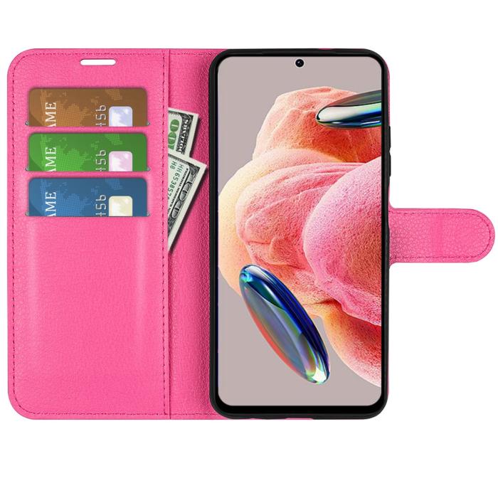 Bild 2,  Xiaomi Redmi Note 12 4G Fodral Litchi Läder Rosa