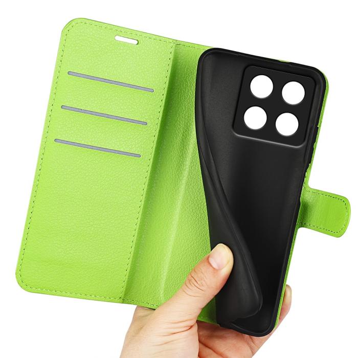 Bild 4,  Xiaomi 14T Pro Fodral Litchi Läder Grön
