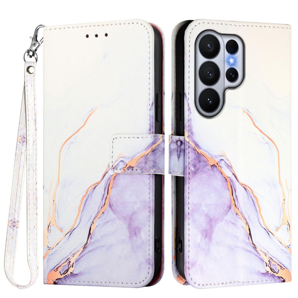  Samsung Galaxy S26 Ultra Fodral Läder Marmor Vit / Lila