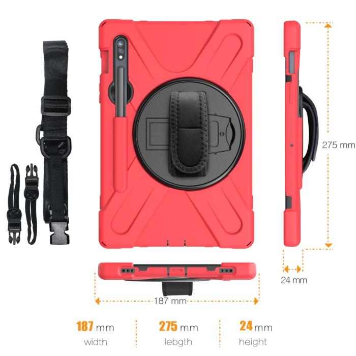 Bild 6,  Galaxy Tab S8 / Tab S7 Skal 360° Hybrid Kickstand Med Strap