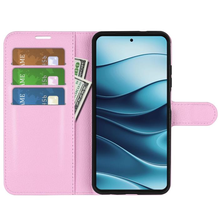 Bild 2,  Xiaomi Redmi Note 14 4G Fodral Litchi Läder Ljus Rosa