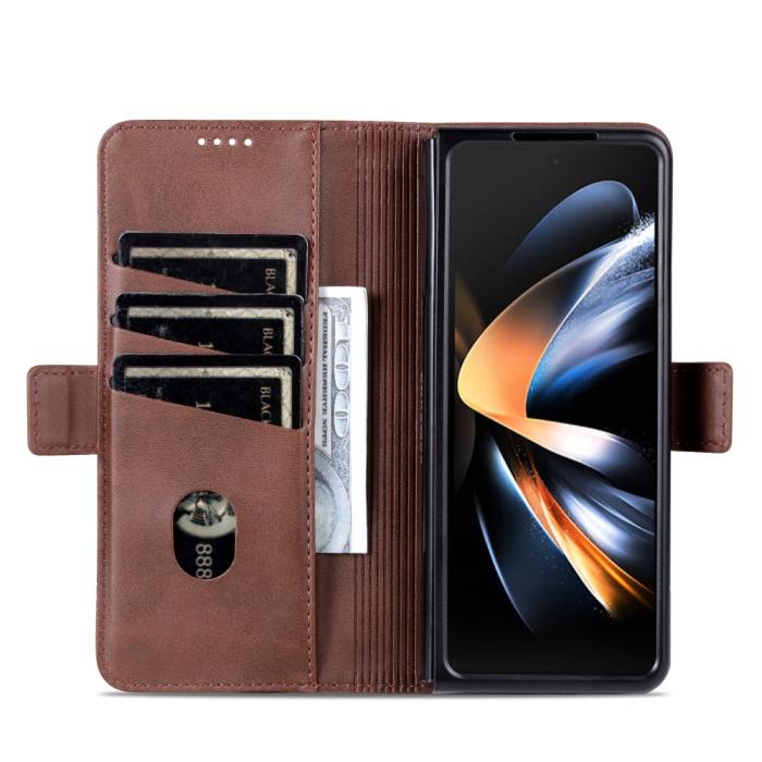 Bild 2, AZNS AZNS Galaxy Z Fold 5 Fodral PU-Läder Brun