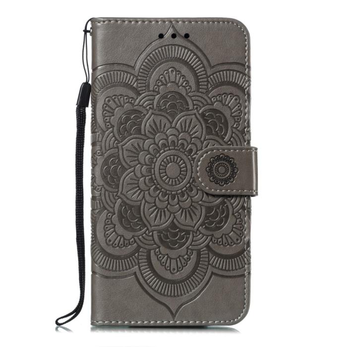 Bild 2,  iPhone X/Xs - Mandala Läder Fodral - Grå