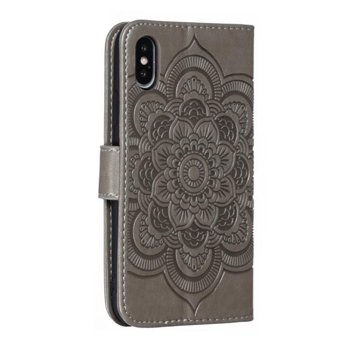 Bild 4,  iPhone X/Xs - Mandala Läder Fodral - Grå