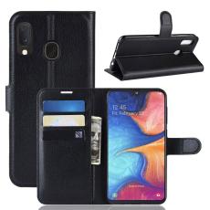 Samsung Galaxy A20e - Litchi Pl&aring;nboksfodral - Svart
