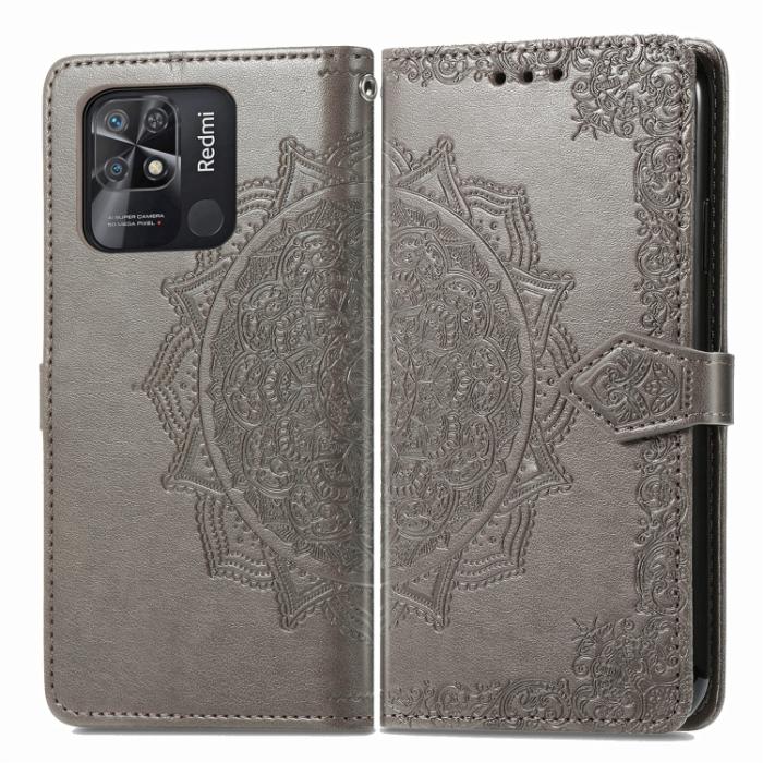 Bild 2,  Xiaomi Redmi 10C Fodral Mandala Läder Grå