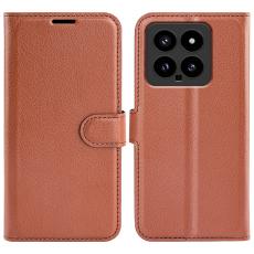  Xiaomi 14 Fodral Litchi L&auml;der Brun