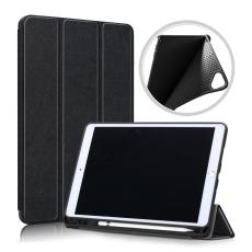  iPad 10.2 2019/2020/2021 Fodral L&auml;der Tri-Fold Pennh&aring;llare Svart