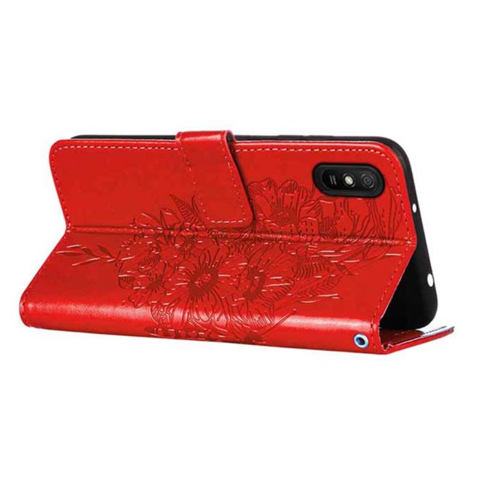 Bild 4,  Xiaomi Redmi 9A / 9AT Fodral Butterfly Röd