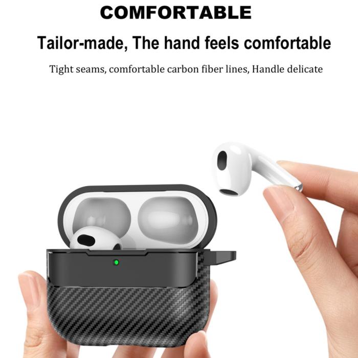 Bild 2,  AirPods 4 Skal Med Krok TPU Kolfiber Textur Svart