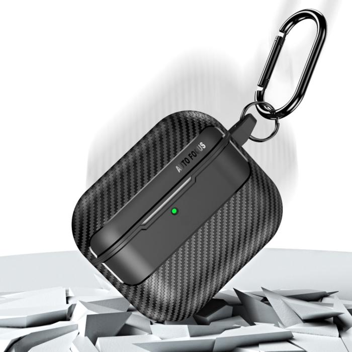 Bild 3,  AirPods 4 Skal Med Krok TPU Kolfiber Textur Svart