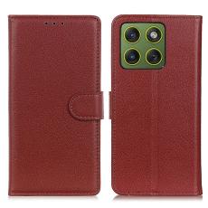  Motorola Edge 70 Fodral Litchi L&auml;der Brun