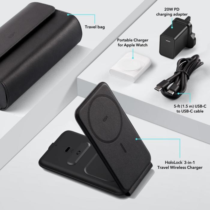 Bild 6, ESR ESR HaloLock 3in1 Trådlös Laddare Vikbar Inkl. Adapter Svart