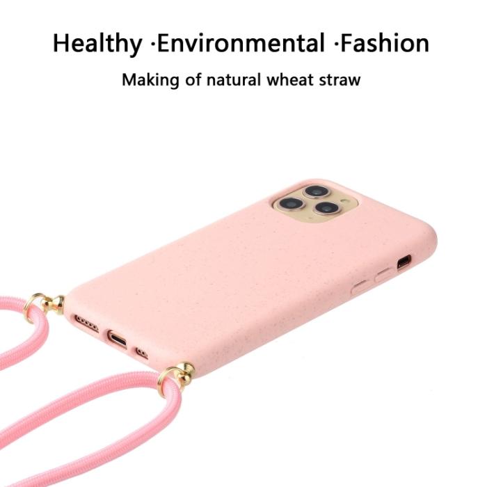 Bild 2,  iPhone 15 Pro Skal Strawberry Design Med Strap Rosa
