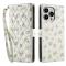  iPhone 16 Pro Fodral Rhombus Läder Blommor Vit