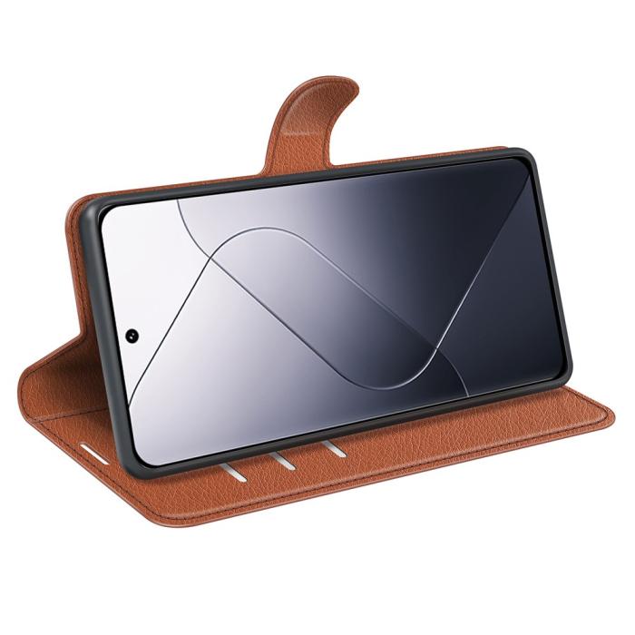 Bild 3,  Xiaomi 14 Fodral Litchi Läder Brun