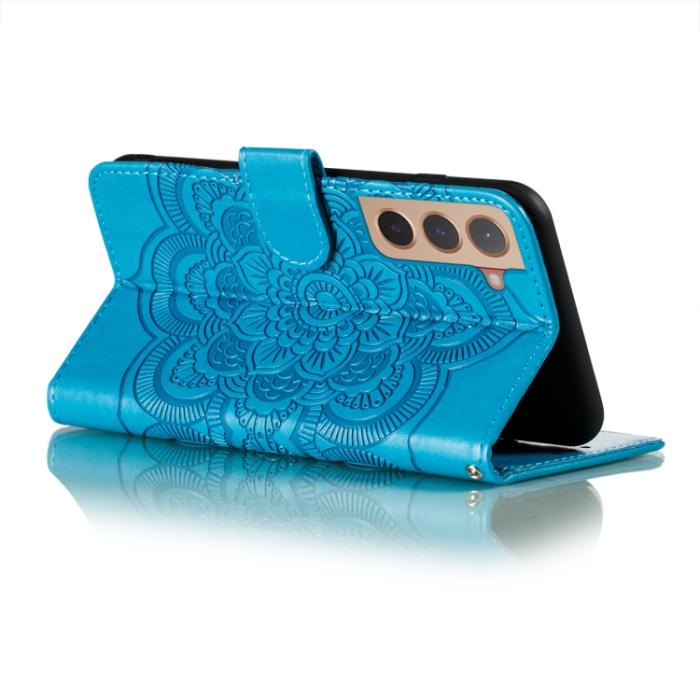 Bild 5,  Samsung Galaxy S22 Fodral Sun Mandala Läder Blå
