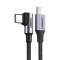 UGREEN Ugreen 1m 60W 3A Elbow USB-C - USB-C Flätad Nylon Kabel - Svart/Grå