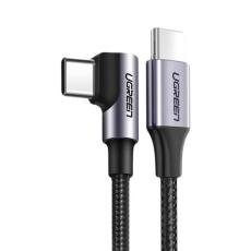 UGREEN Ugreen 2m 60W 3A Elbow USB-C - USB-C Fl&auml;tad Nylon Kabel - Svart/Gr&aring;