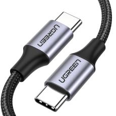UGREEN Ugreen 1m 60W 3A USB-C - USB-C Fl&auml;tad Nylon Kabel - Svart/Gr&aring;
