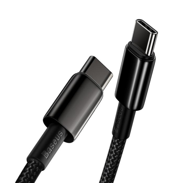 Bild 2, BASEUS Baseus Tungsten 2m 100W 5A PD QC USB-C - USB-C Flätad Nylon Kabel - Svart