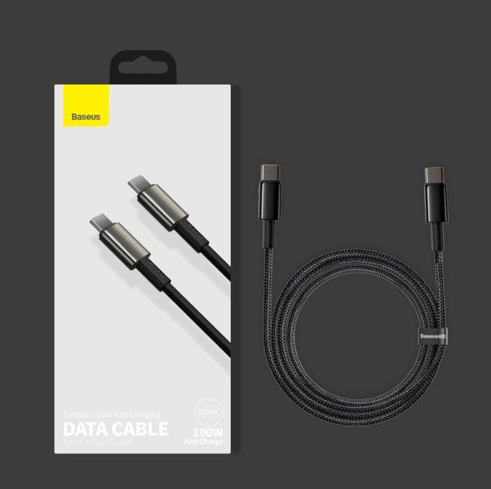 Bild 5, BASEUS Baseus Tungsten 2m 100W 5A PD QC USB-C - USB-C Flätad Nylon Kabel - Svart