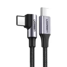 UGREEN Ugreen 2m 60W 3A Elbow USB-C - USB-C Fl&auml;tad Nylon Kabel - Svart/Gr&aring;