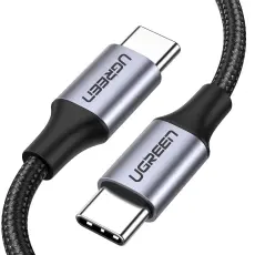 UGREEN Ugreen 1m 60W 3A USB-C - USB-C Fl&auml;tad Nylon Kabel - Svart/Gr&aring;