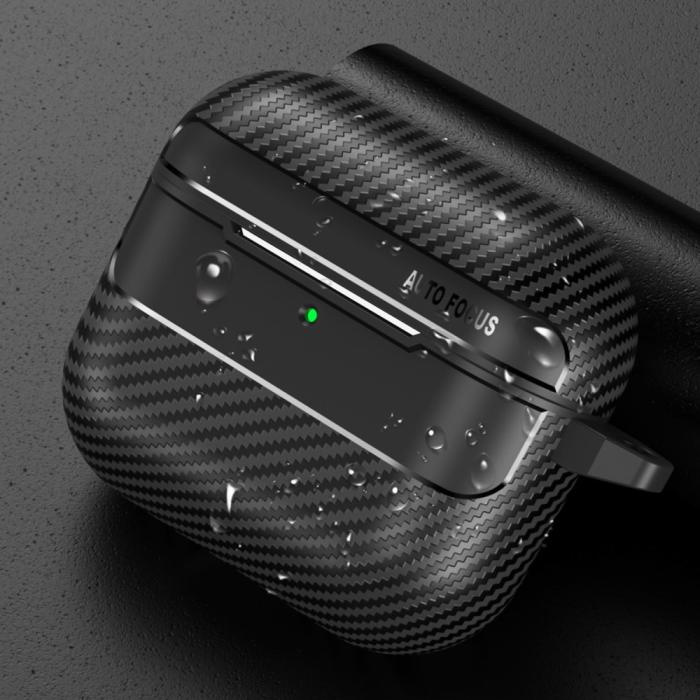 Bild 6,  AirPods 4 Skal Med Krok TPU Kolfiber Textur Svart