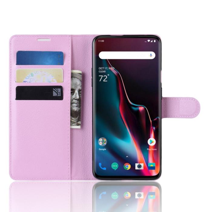 Bild 4,  OnePlus 7 Pro - Litchi Plånboksfodral - Ljus Rosa