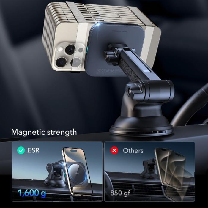 Bild 6, ESR ESR 15W Qi2 Magnetisk MagSafe Billaddare HaloLock Svart
