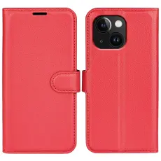  iPhone 15 Fodral Litchi Textur R&ouml;d